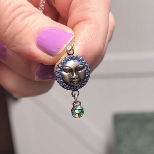 Artistic Silver and Blue Moon Face Necklace